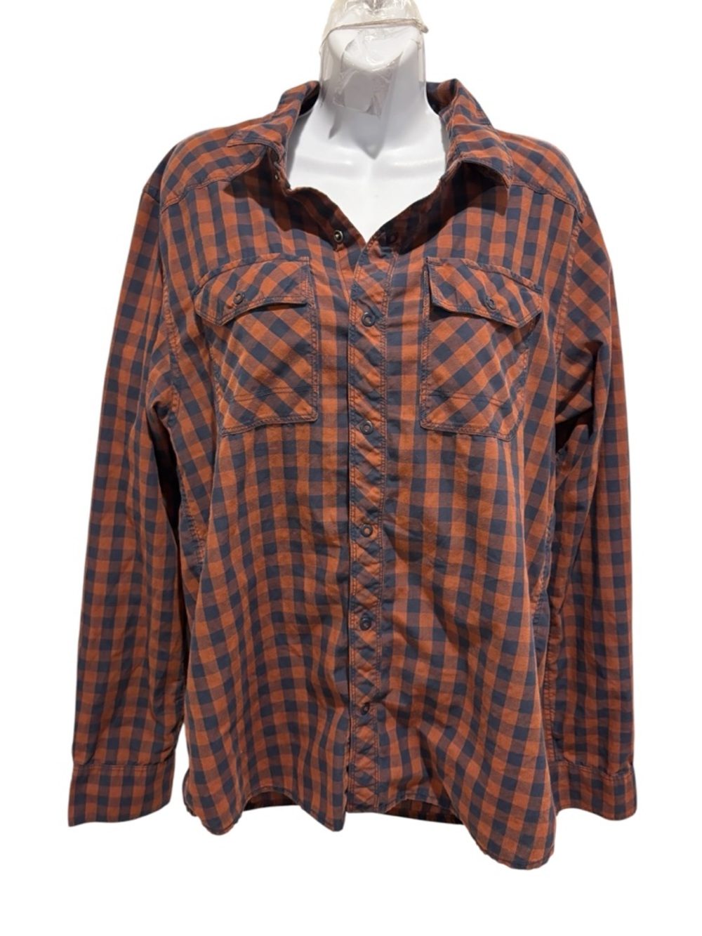 THE NORTH FACE Men’s Checkered Burnt Orange Blue Button Up Top Size Medium